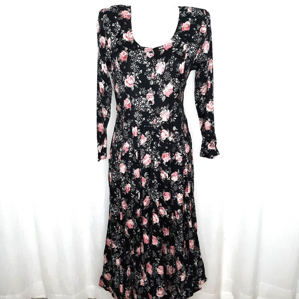 Vintage 1980s Starina Black Cottagecore Dress Tulip Skirt
